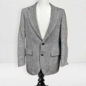 Vintage Harris Tweed Scottish Wool Blazer Men 40R Herringbone Elbow Pad Stafford